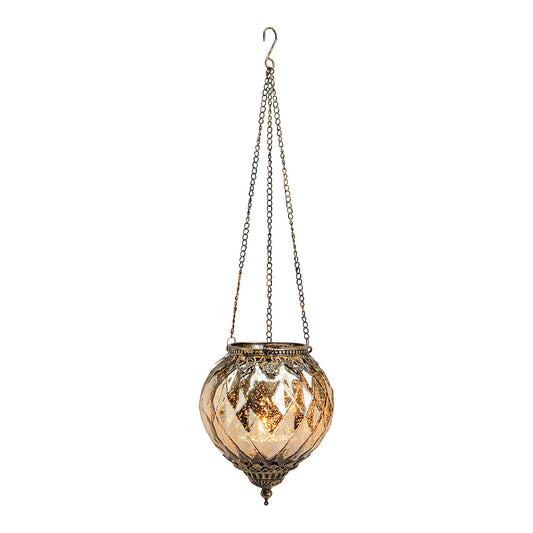 Windlicht Marokko Dekor zum Hängen aus Glas, Metall Gold (B/H/T) 15x19x15cm