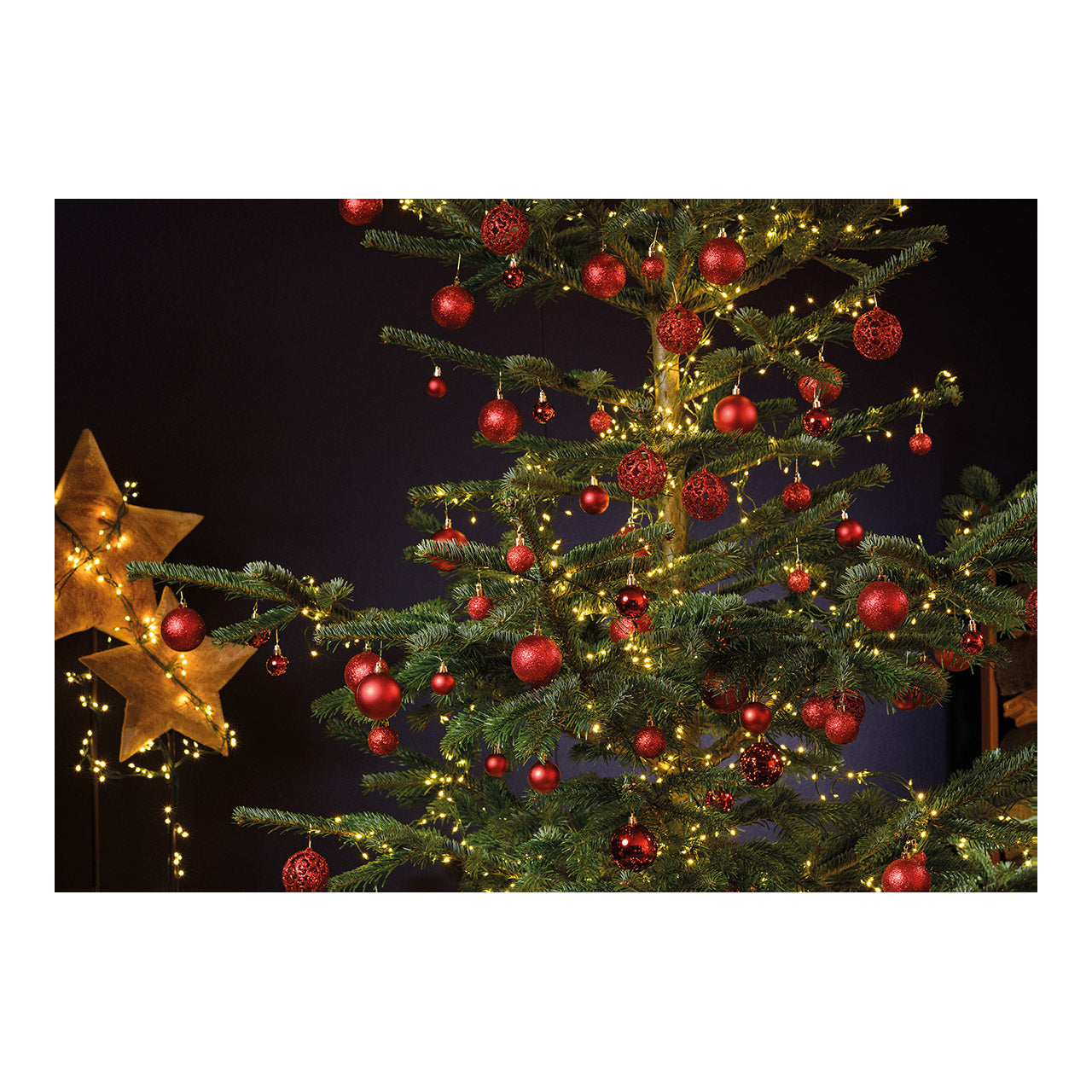 Weihnachtskugeln aus Kunststoff, 100er-Set, Rot Ø3/4/6cm (B/H/T) 23x35x12cm