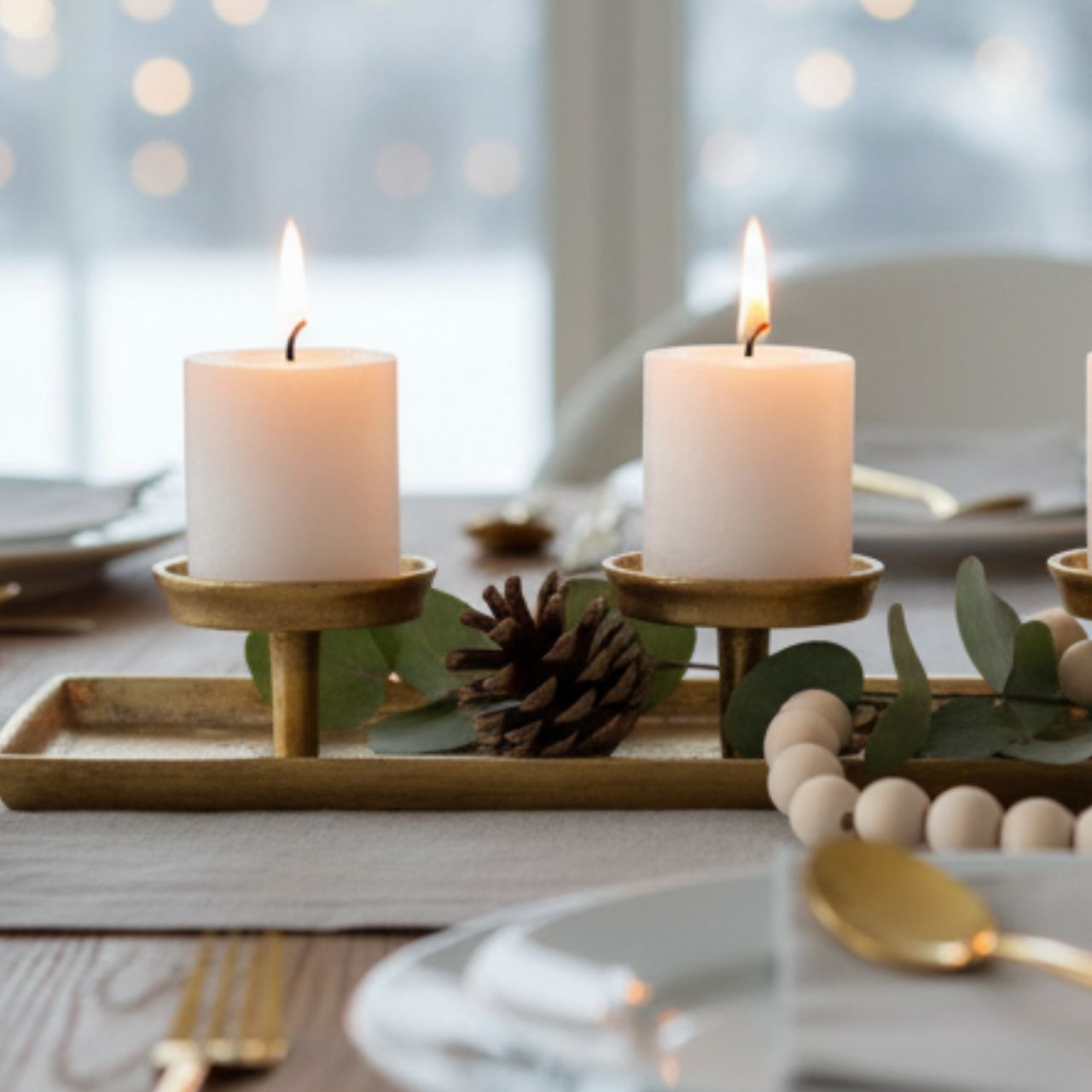 Adventsgesteck aus Metall, Gold (B/H/T) 57x8x13cm