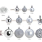 Weihnachtskugeln aus Kunststoff, 111er-Set, Silber Ø3/4/6cm (B/H/T) 36x23x12cm