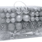 Weihnachtskugeln aus Kunststoff, 111er-Set, Silber Ø3/4/6cm (B/H/T) 36x23x12cm