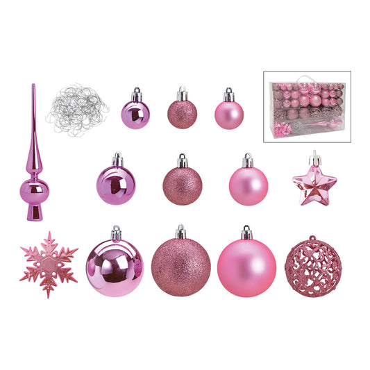 Weihnachtskugeln aus Kunststoff, 111er-Set, Pink/Rosa Ø3/4/6cm (B/H/T) 36x23x12cm