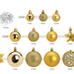 Weihnachtskugeln aus Kunststoff, 111er-Set, Gold Ø3/4/6cm (B/H/T) 36x23x12cm