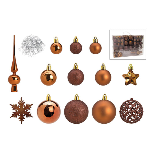 Weihnachtskugeln aus Kunststoff, 111er-Set, Braun Ø3/4/6cm (B/H/T) 36x23x12cm