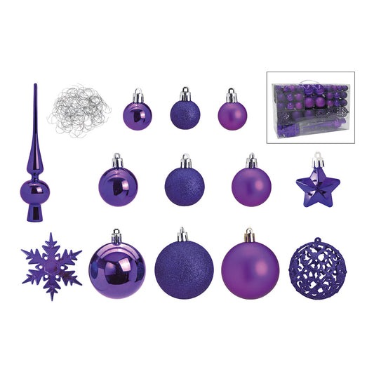 Weihnachtskugeln aus Kunststoff, 111er-Set, Lila Ø3/4/6cm (B/H/T) 36x23x12cm