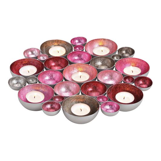 Windlicht Schale aus Metall, Pink/Silber (B/H/T) 30x4x30cm