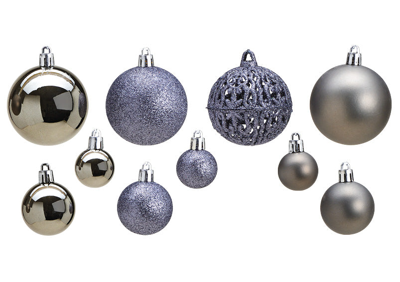 Christmas baubles made of plastic, set of 100, Grey Ø3/4/6cm (W/H/D) 35x23x12cm