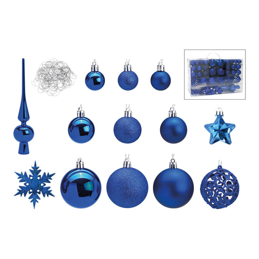 Weihnachtskugeln aus Kunststoff, 111er-Set, Blau Ø3/4/6cm (B/H/T) 36x23x12cm