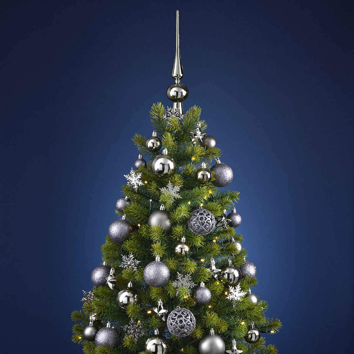 Weihnachtskugeln aus Kunststoff, 111er-Set, Grau Ø3/4/6cm (B/H/T) 36x23x12cm