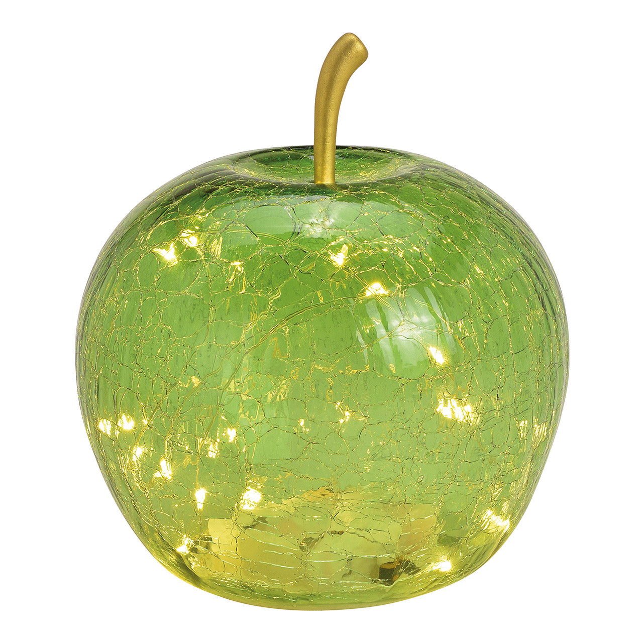 Apple with 20 LED lights with timer made of glass Light green (W/H/D) 16x17x16cm
