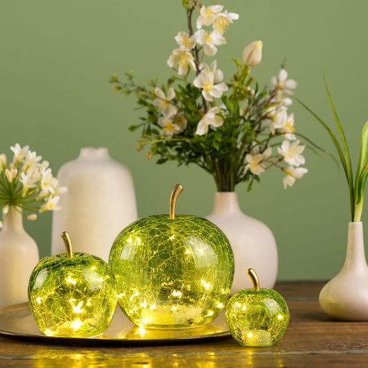 Apple with 20 LED lights with timer made of glass Light green (W/H/D) 16x17x16cm