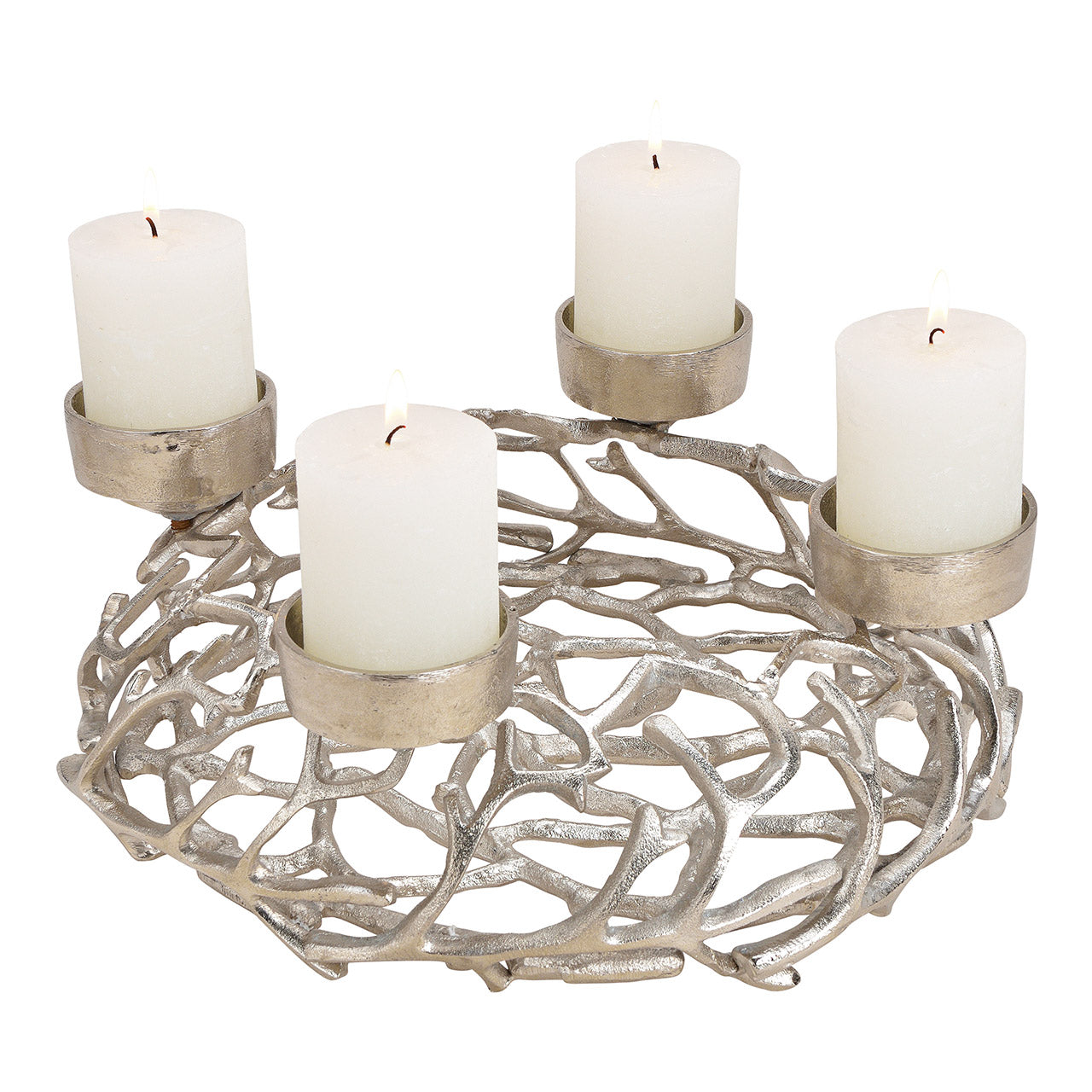 Adventskranz aus Metall, silber (B/H/T) 38x15x38cm