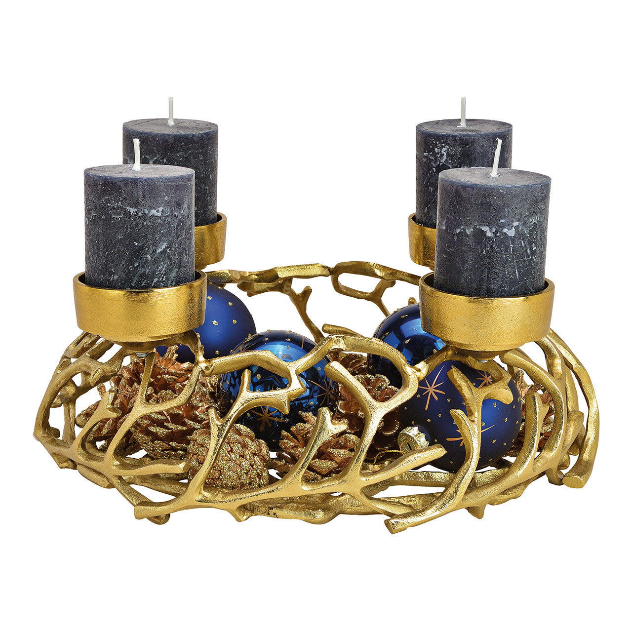 Adventskranz Korb aus Metall, Gold (B/H/T) 38x15x38cm