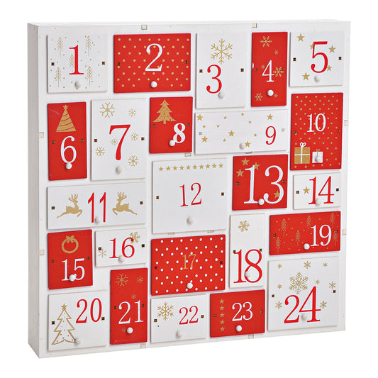 Adventskalender aus Holz, Rot/Weiß (B/H/T) 32x32x5cm