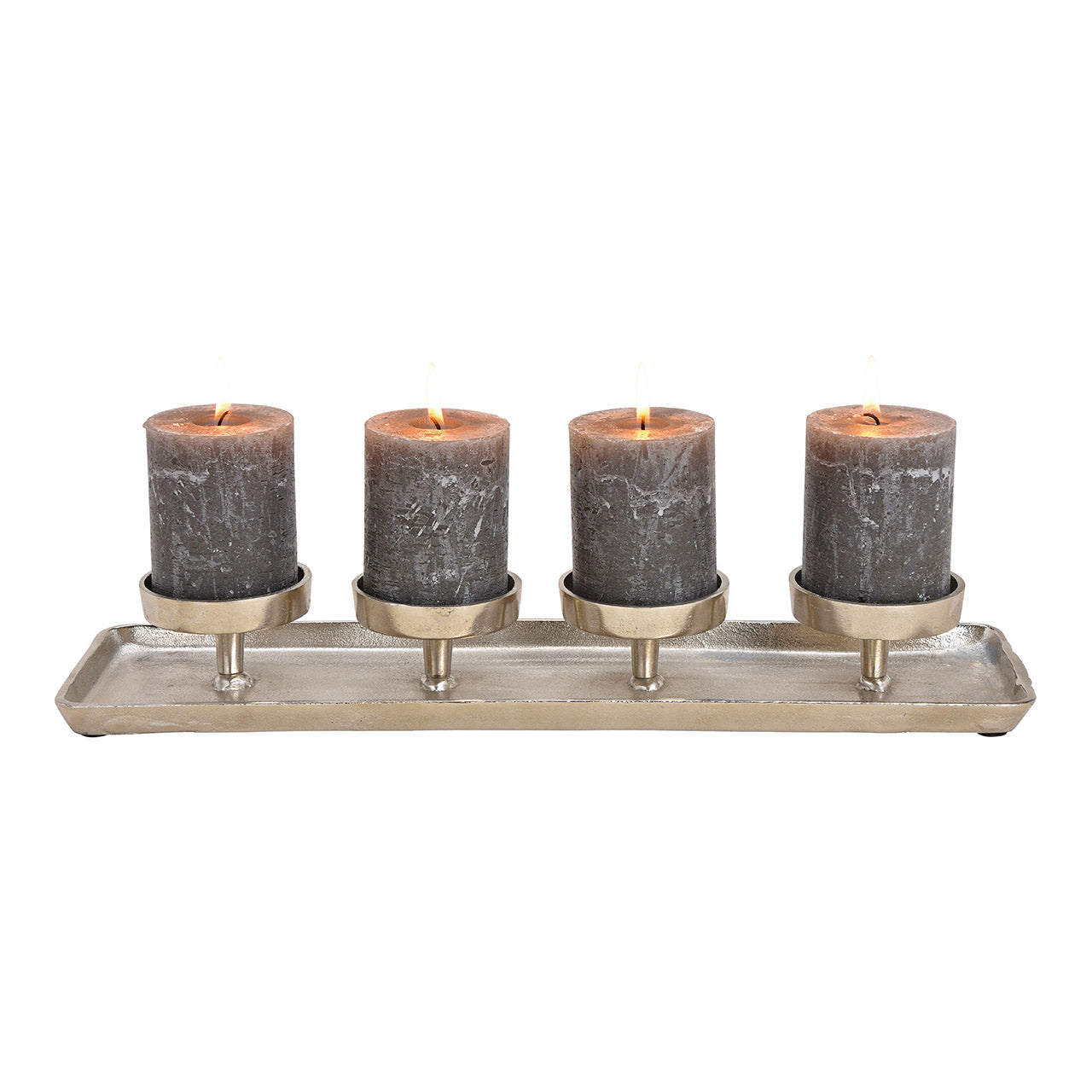 Advent arrangement, candle holder for 4 candles made of metal silver (W/H/D) 44x6x12cm