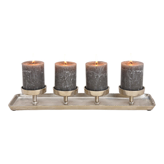 Advent arrangement, candle holder for 4 candles made of metal silver (W/H/D) 44x6x12cm
