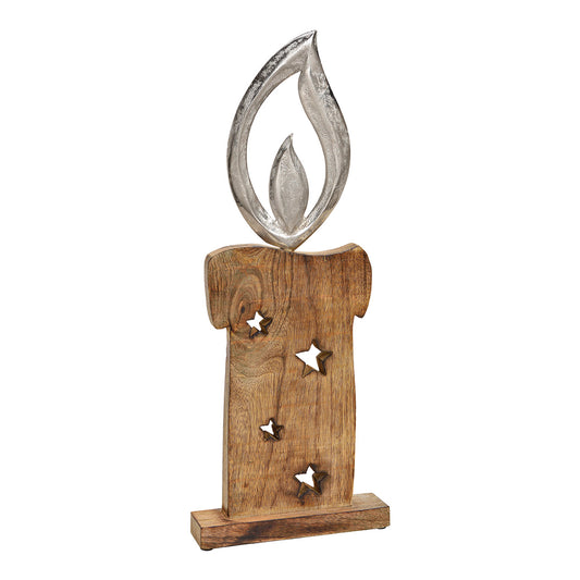 Display candle with metal flame made of wood brown (W/H/D) 20x52x5cm