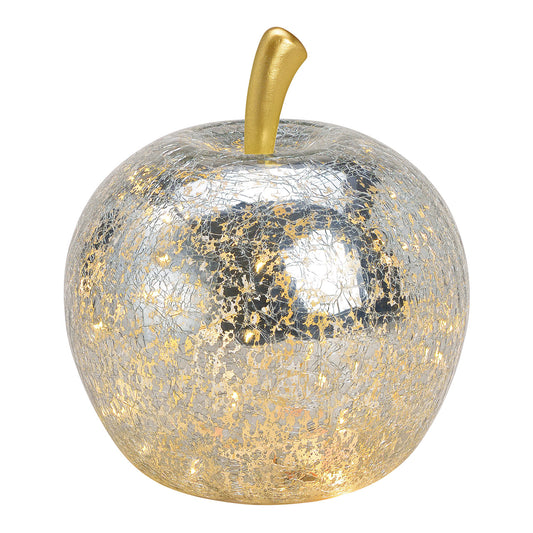 Apfel mit 30er LED, mit Timer aus Glas Silber (B/H/T) 22x24x22cm