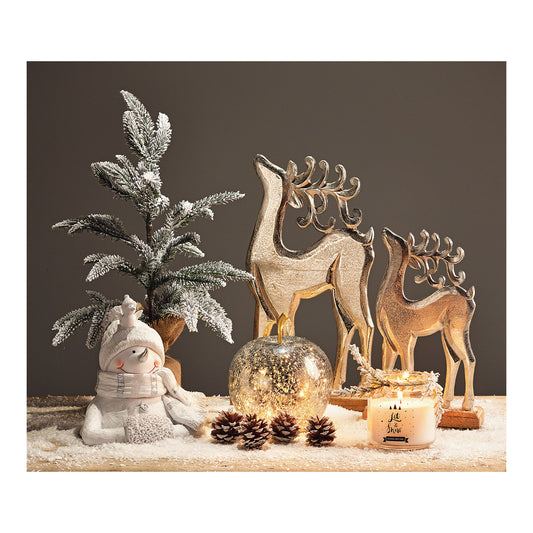 Apfel mit 30er LED, mit Timer aus Glas Silber (B/H/T) 22x24x22cm