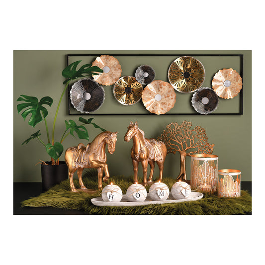 Tealight holder set of 4 on tray with stones HOME, made of MDF White (W/H/D) 50x10x18cm