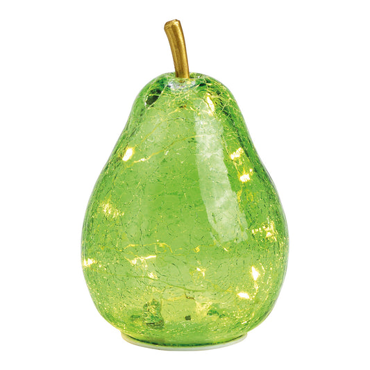 Pear with 10 LED lights with timer made of glass light green (W/H/D) 11x16x11cm