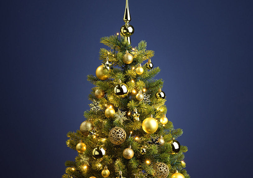 Weihnachtskugeln aus Kunststoff, 111er-Set, Lemon Gold Ø3/4/6cm (B/H/T) 23x35x12cm