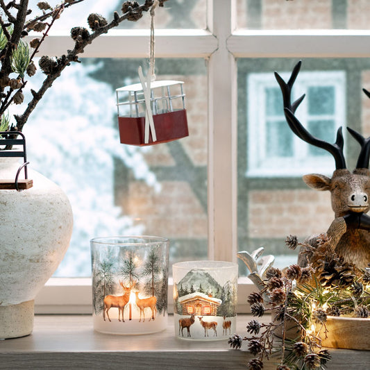 Windlicht Hirsch Dekor aus Glas Weiß, gold (B/H/T) 15x15x15cm