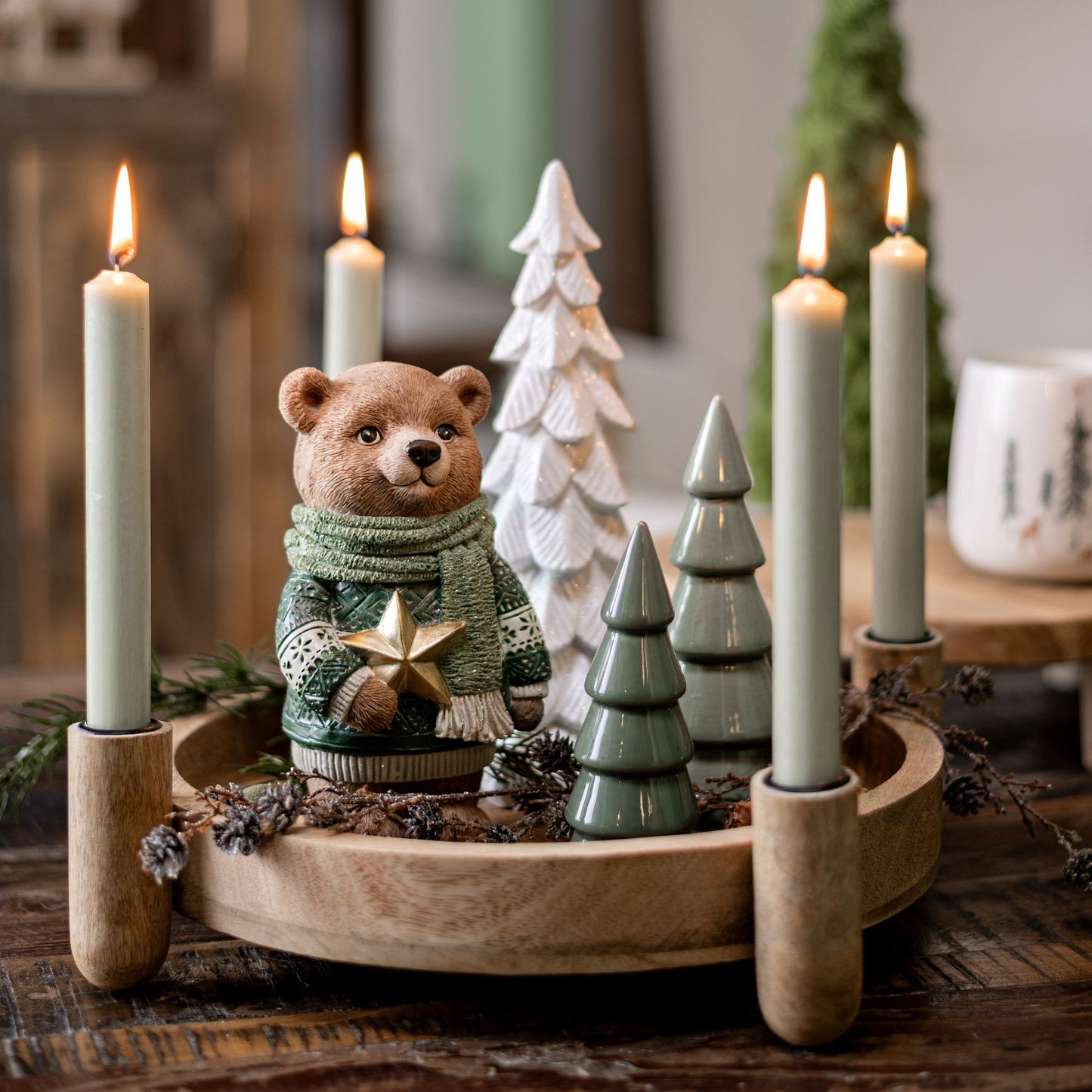 Adventskranz aus Mangoholz, Natur (B/H/T) 37x9x37cm