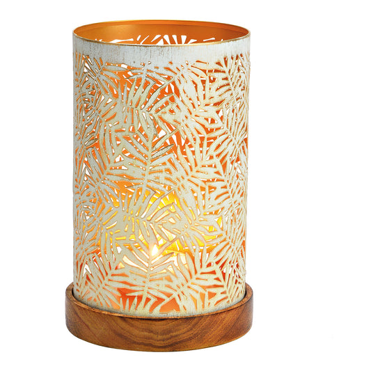 Windlicht auf Mangoholzsockel aus Metall weiß, gold (B/H/T) 13x22x13cm