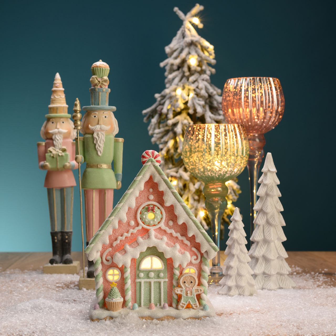 Windlicht Set Kelch auf Fuß 3-er Set, aus Glas pink/rosa (H) 30,35,40cmxØ13cm