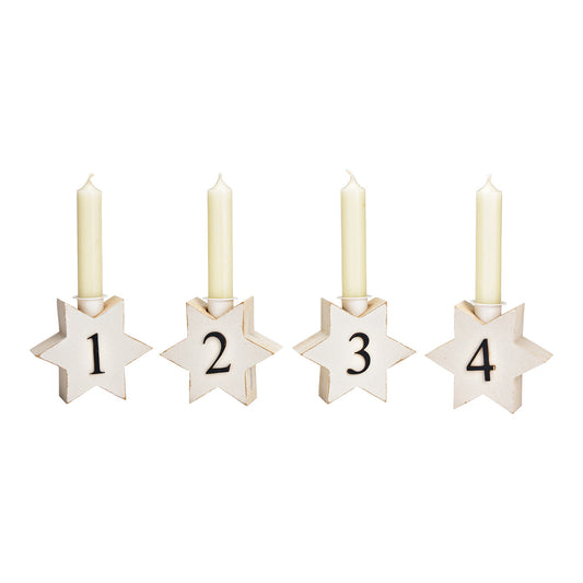 Adventsgesteck 4er Set aus Holz, Weiß (B/H/T Stern) 11x9x4cm (B/H/T) 43x9x4cm