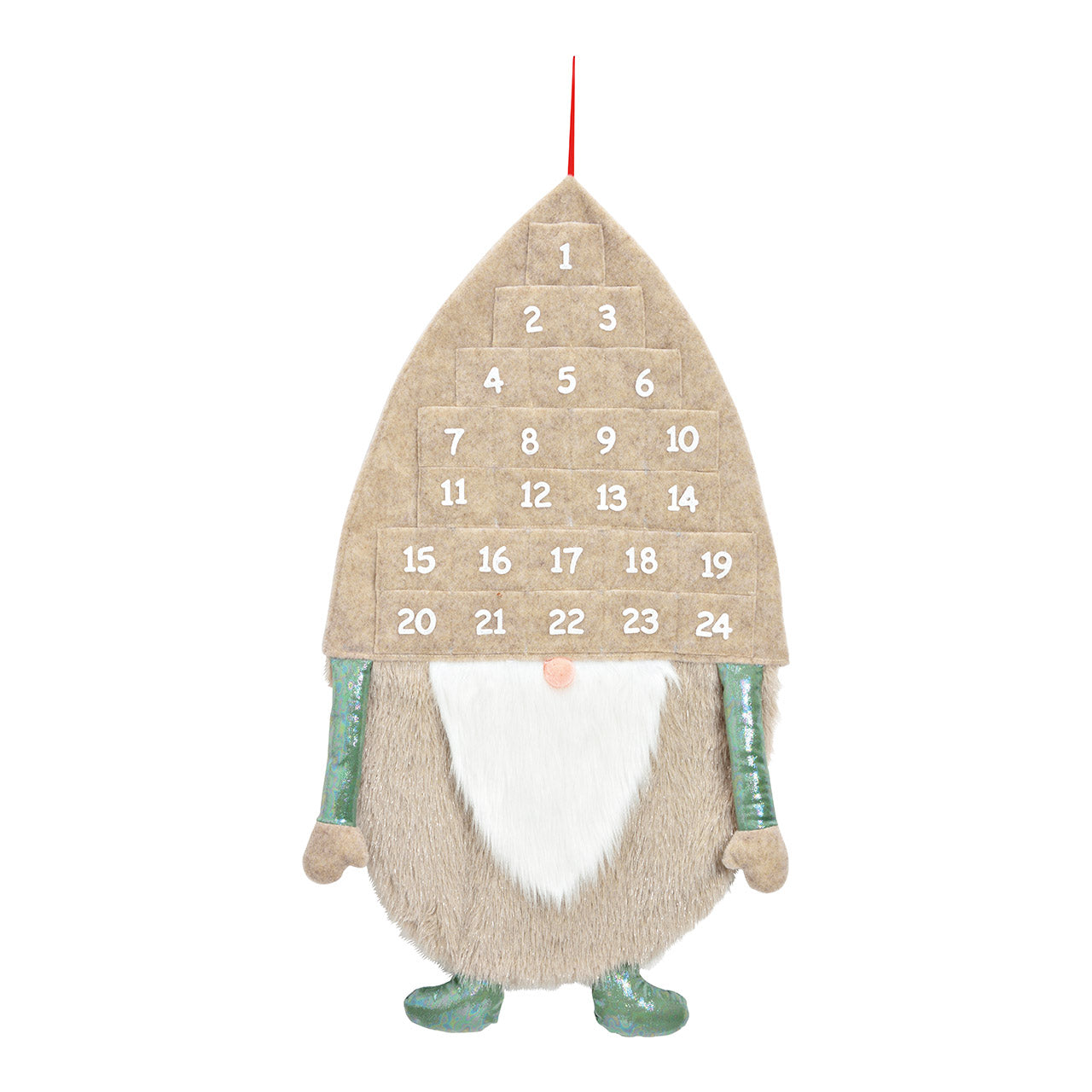 Adventskalender Wichtel aus Textil, Beige/Grün (B/H/T) 49x86x4cm