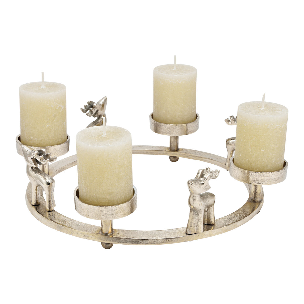 Adventskranz mit Hirschfiguren aus Metall, silber (B/H/T) 39x8x39cm