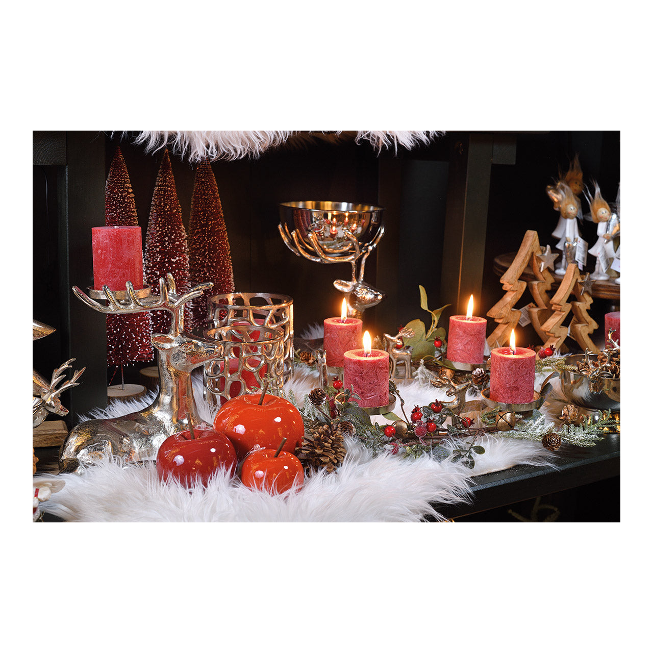 Adventskranz mit Hirschfiguren aus Metall, silber (B/H/T) 39x8x39cm