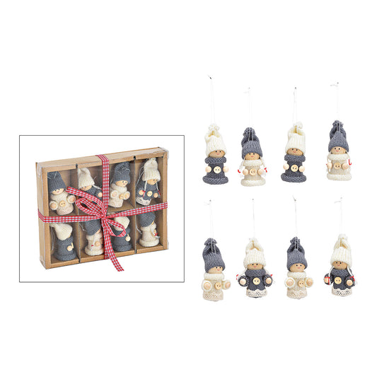 Christmas ornament winter child made of textile, set of 8, white/gray (W/H/D) 4x7x3cm/20x16x3cm