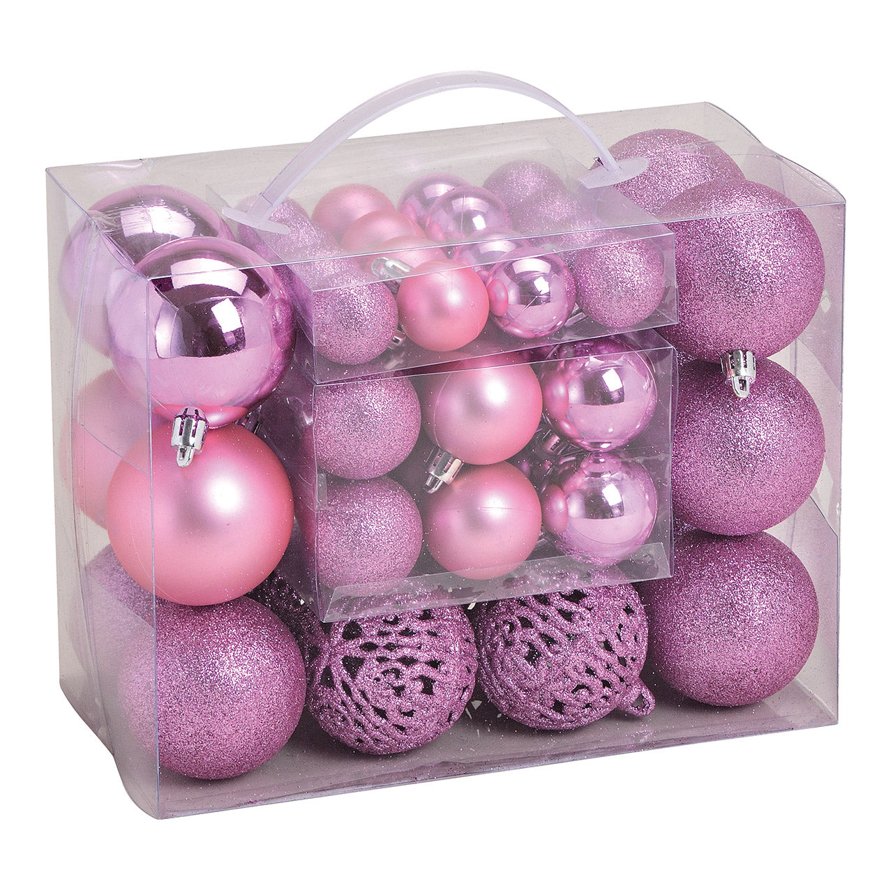 Weihnachtskugeln aus Kunststoff, 50er-Set, Rosé Ø3/4/6cm (B/H/T) 23x18x12cm