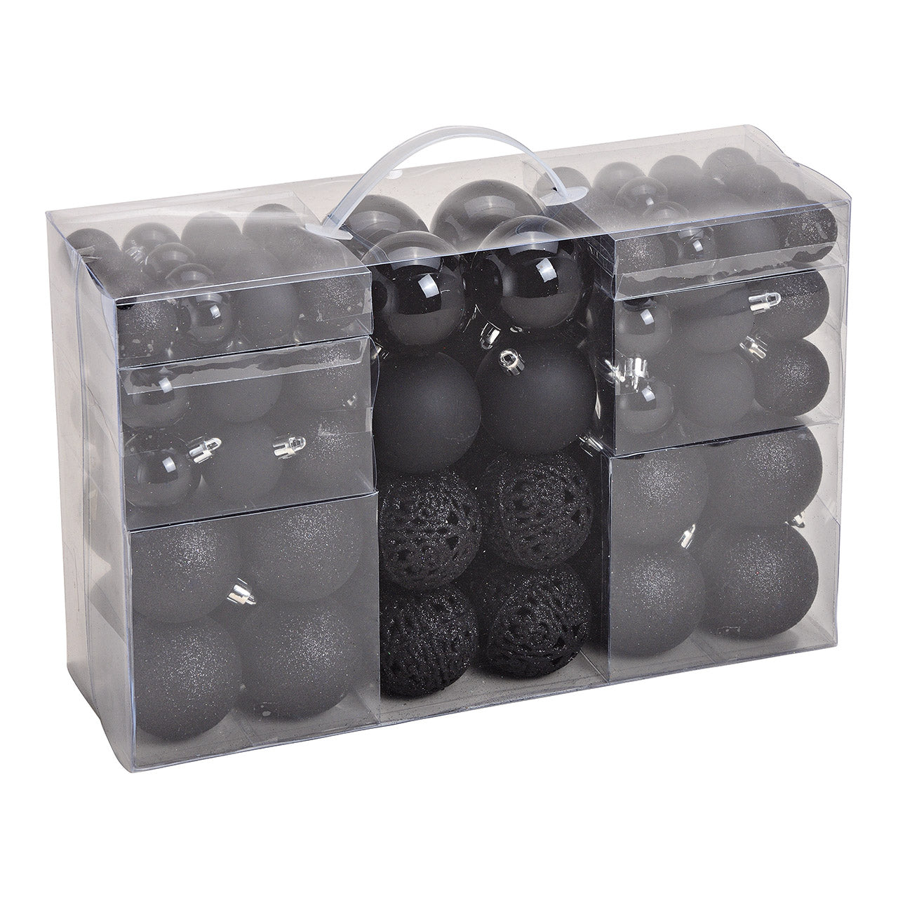Christmas baubles made of plastic, set of 100, Black Ø3/4/6cm (W/H/D) 35x23x12cm