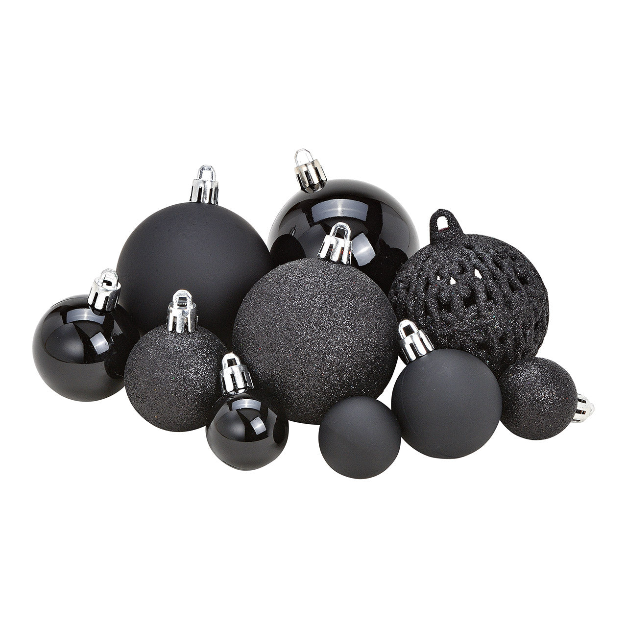 Christmas baubles made of plastic, set of 100, Black Ø3/4/6cm (W/H/D) 35x23x12cm