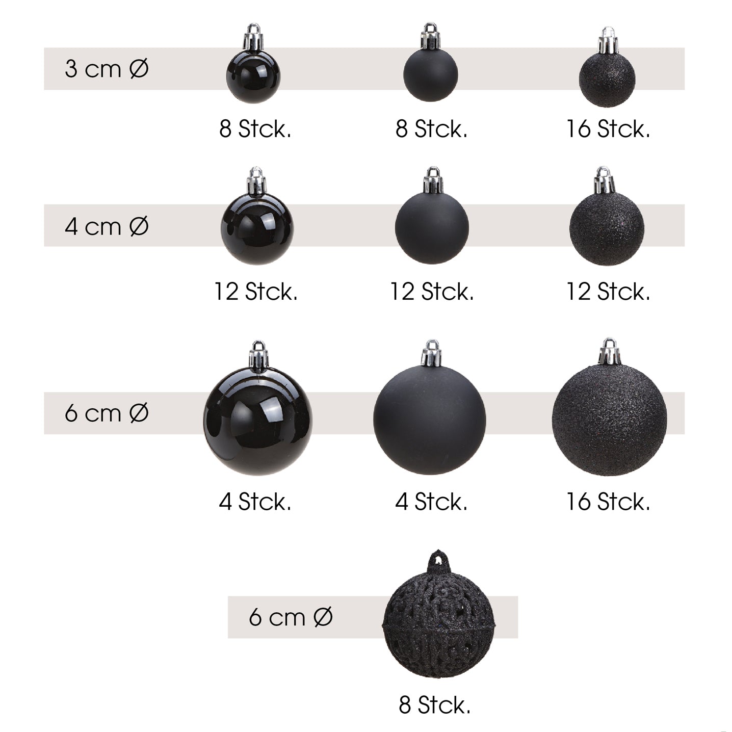 Christmas baubles made of plastic, set of 100, Black Ø3/4/6cm (W/H/D) 35x23x12cm