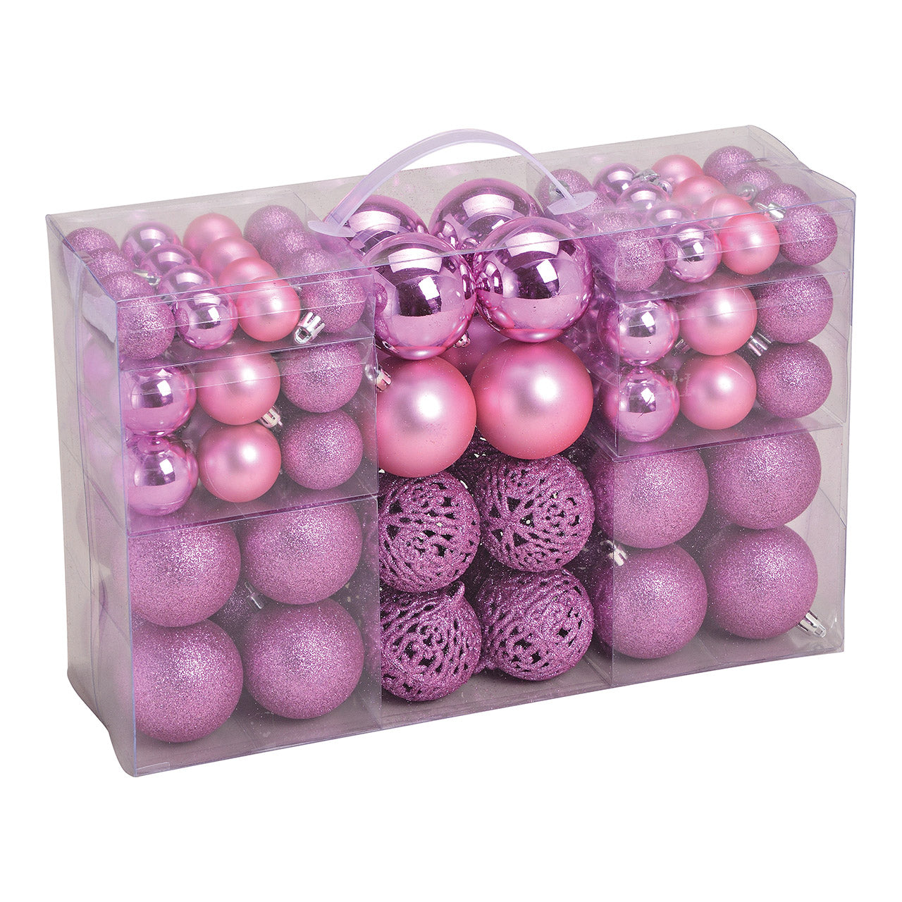 Weihnachtskugeln aus Kunststoff, 100er-Set, Rose Ø3/4/6cm (B/H/T) 35x23x12cm