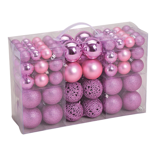 Weihnachtskugeln aus Kunststoff, 100er-Set, Rose Ø3/4/6cm (B/H/T) 35x23x12cm