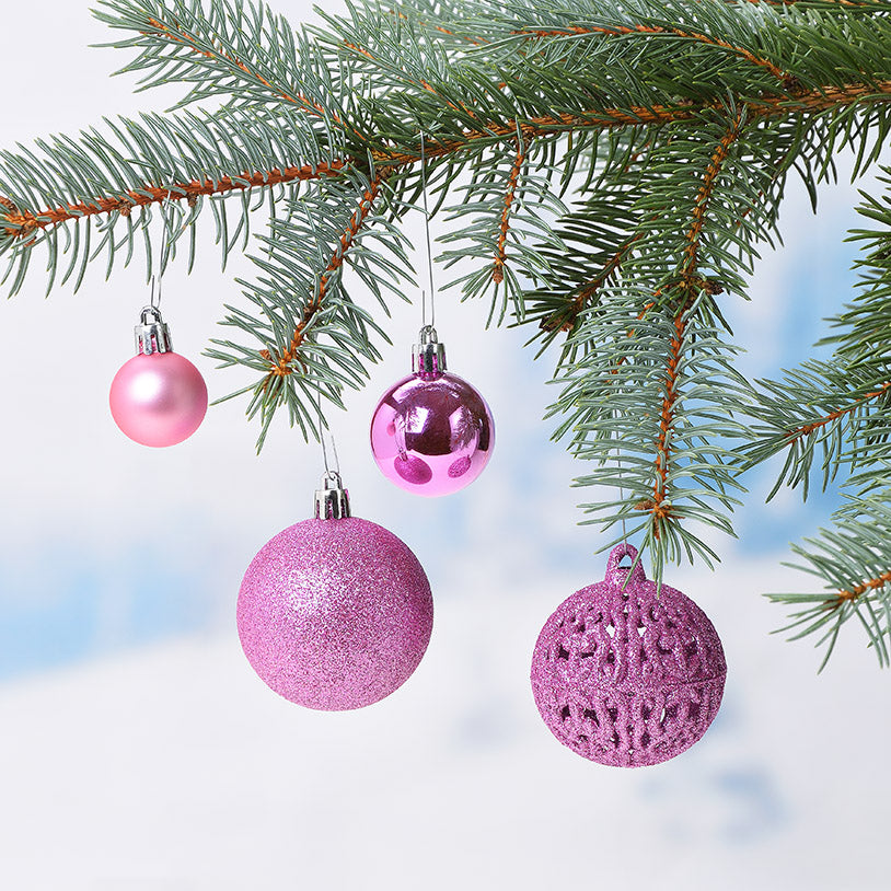 Weihnachtskugeln aus Kunststoff, 100er-Set, Rose Ø3/4/6cm (B/H/T) 35x23x12cm