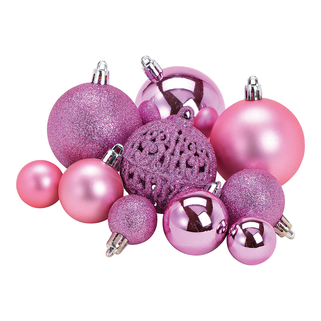 Weihnachtskugeln aus Kunststoff, 100er-Set, Rose Ø3/4/6cm (B/H/T) 35x23x12cm