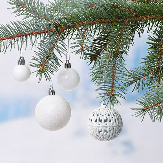 Weihnachtskugeln aus Kunststoff, 100er-Set, Weiß Ø3/4/6cm (B/H/T) 35x23x12cm