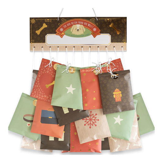 Adventskalender for dogs made of paper/cardboard, 24 bags (W/H) 10x15cm, colorful (W/H) 32x11cm