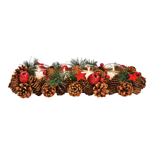 Advent arrangement made of wood/glass/plastic, brown, green, red (W/H/D) 40x9x14cm