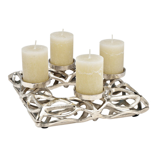 Adventskranz aus Metall, silber (B/H/T) 30x9x30cm