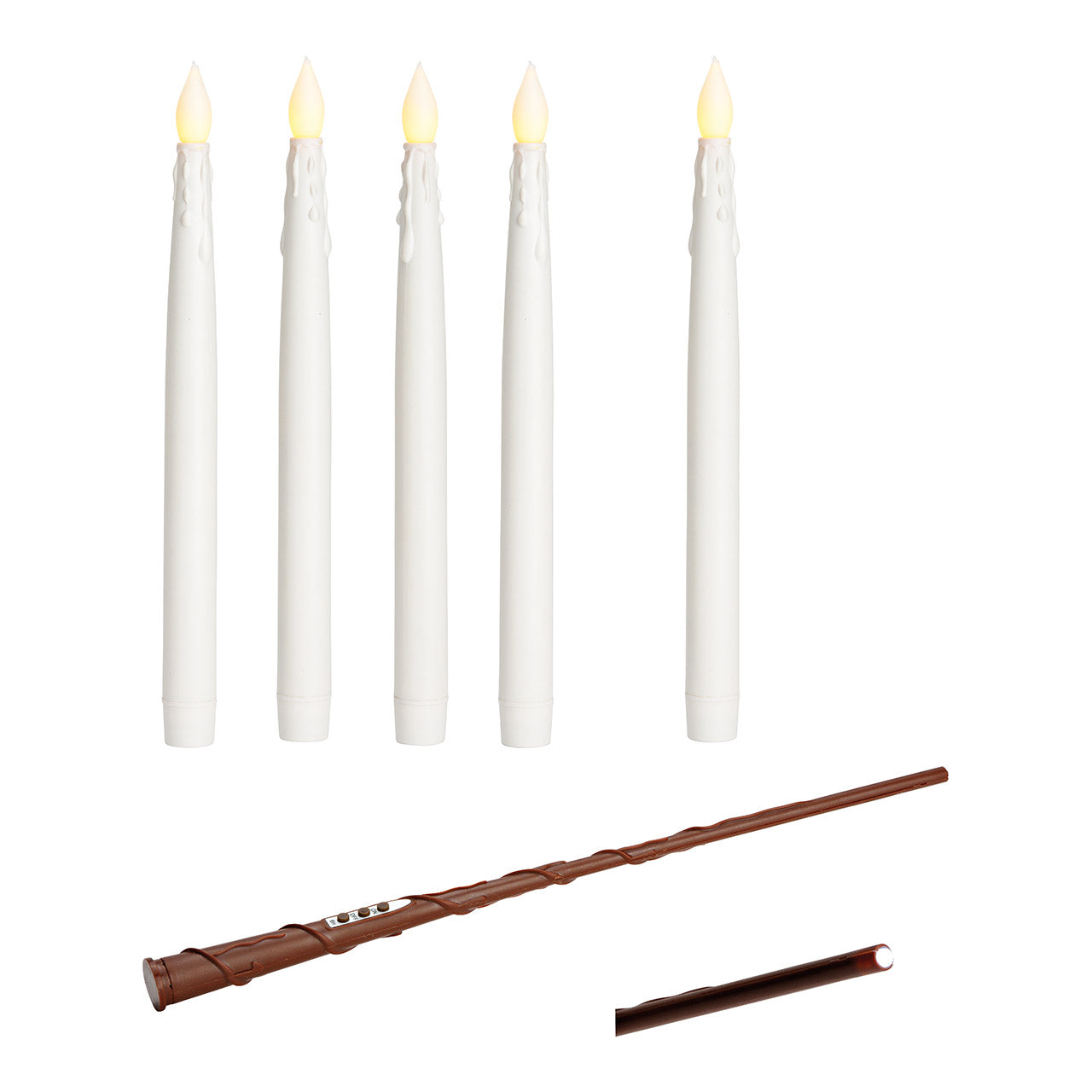 Floating LED candles 5-piece set with magic wand remote control, wire and hook, made of wax, white (W/H/D) 2x28x2cm Battery operated 5xAA 1xAAA not included