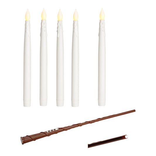 Floating LED candles 5-piece set with magic wand remote control, wire and hook, made of wax, white (W/H/D) 2x28x2cm Battery operated 5xAA 1xAAA not included