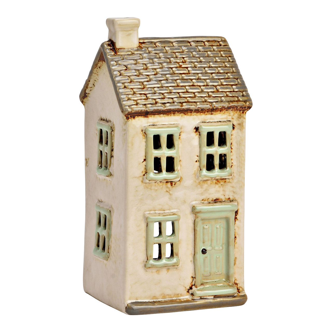 Lichthaus aus Steingut, Grau/Beige (B/H/T) 10x20x8cm